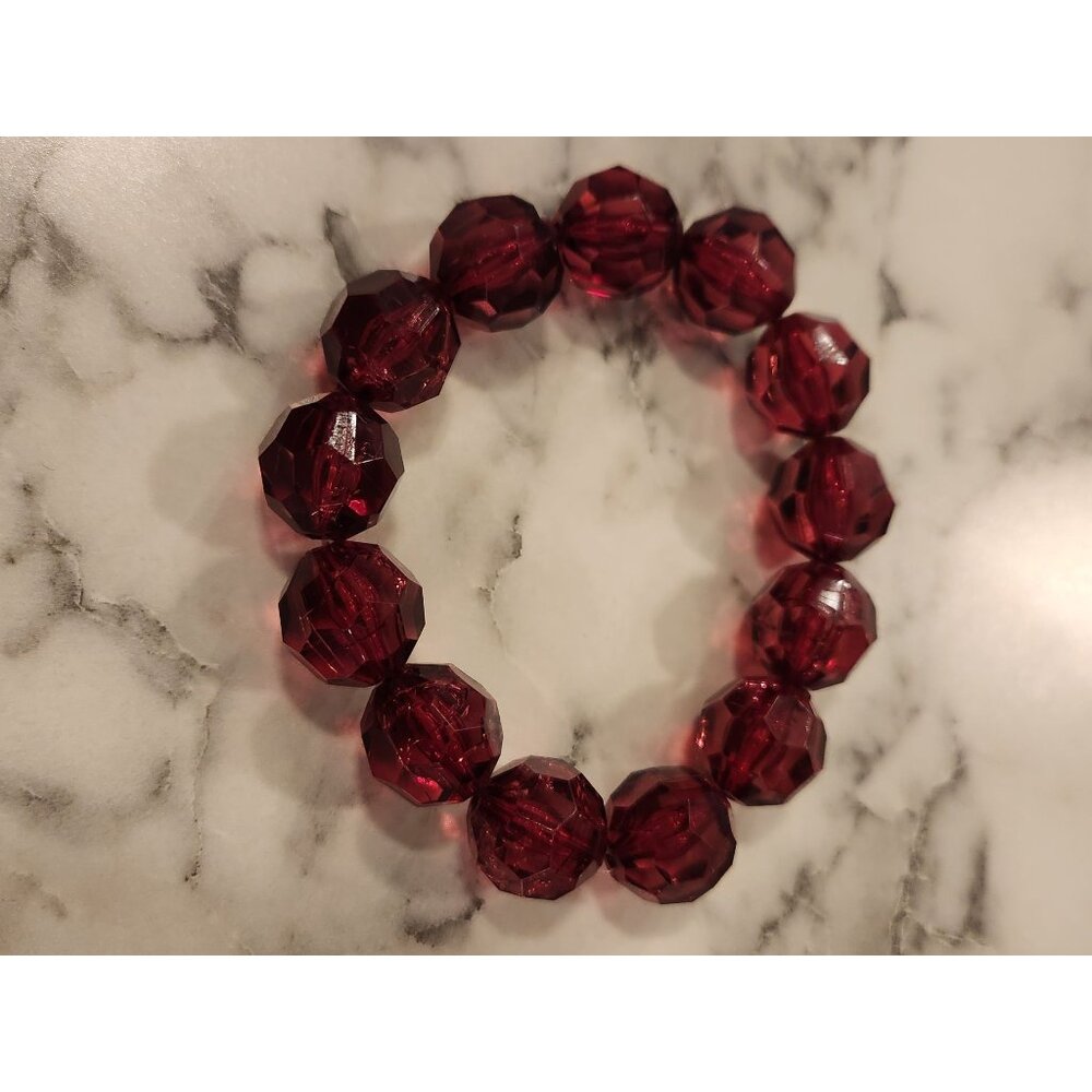 Vintage Red Faceted Glass Beaded Stretch Bracelet
